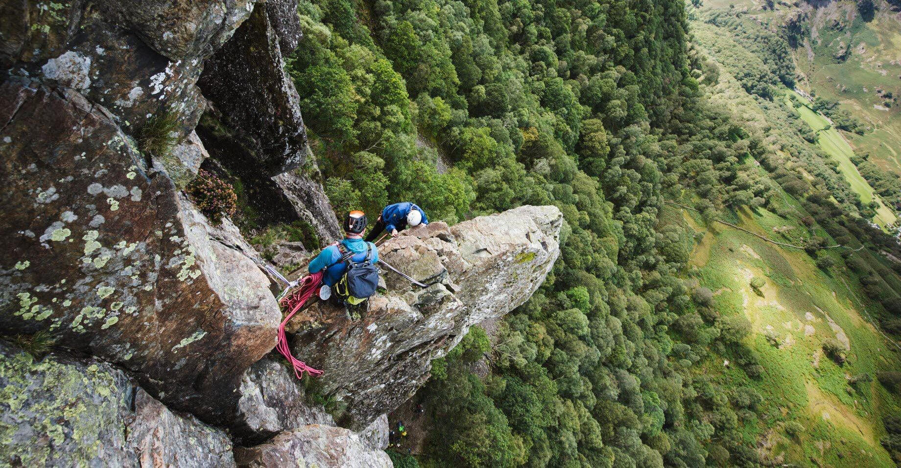 Multipitch climbing on mountain rock